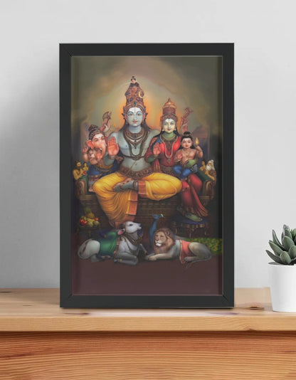 Shiva Parivar Photo Frame | Lord Shiva Family Wall Art with Parvati, Ganesha & Kartikeya | 300 GSM Glossy Laminated Artboard | Vastu Harmony Gift