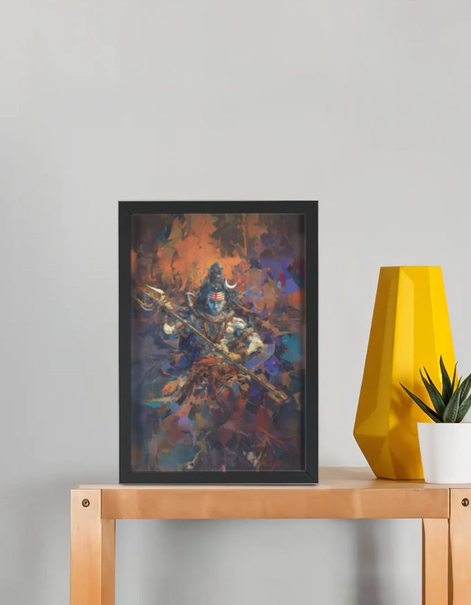 Lord Shiva Abstract Art Photo Frame | Modern Mahadeva Wall Decor | 300 GSM Glossy Laminated Artboard | Vastu Energy & Spiritual Gift