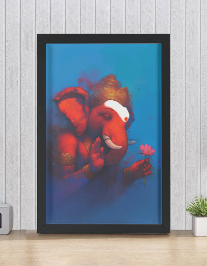 Lord Ganesha Photo Frame – Traditional Wall Art for Home & Gifting | Wooden Framed Poster