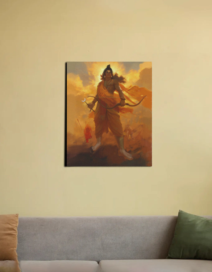 Sri Rama Canvas Wall Art | Lord Rama Divine Protection | Vastu & Gifting Spiritual Artwork