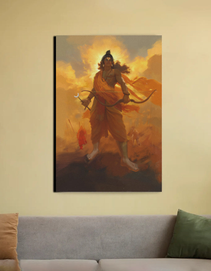 Sri Rama Canvas Wall Art | Lord Rama Divine Protection | Vastu & Gifting Spiritual Artwork
