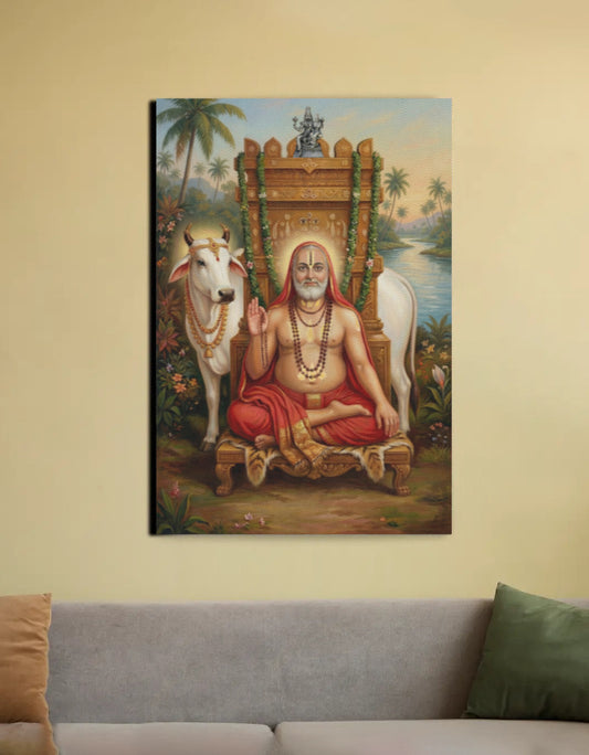Guru Raghavendra Swamy Canvas Wall Art | Divine Blessings Spiritual Artwork | Vastu & Gifting Decor