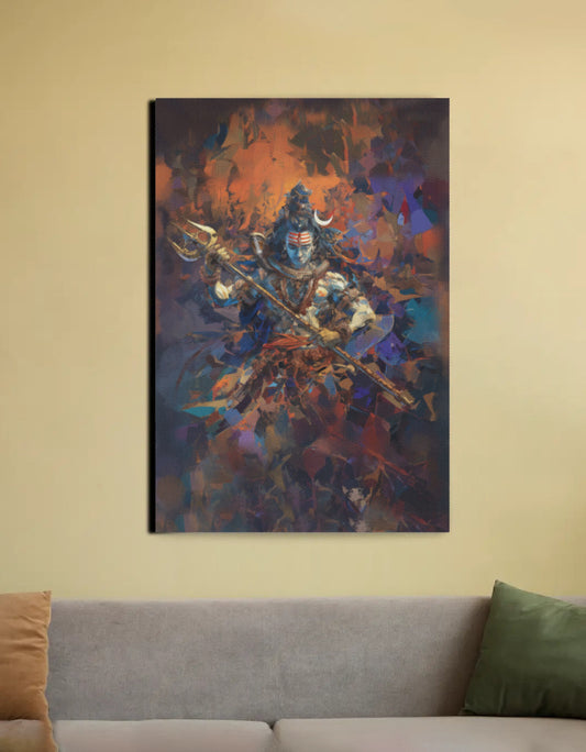 Abstract Art of Lord Shiva Canvas Wall Art | Modern Mahadeva Painting | Vastu & Gifting Decor