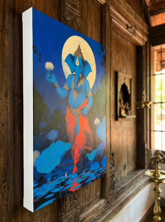 Sri Ganesha Walking Gracefully Canvas Wall Art | Elegant Lord Ganesha Spiritual Artwork for Home Decor