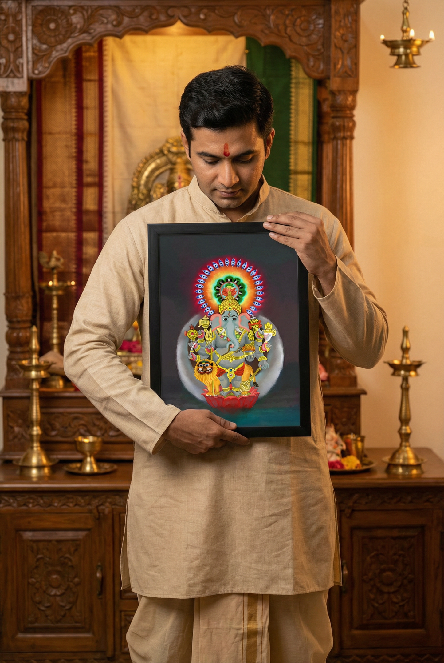 Sri Shuba Drishti Ganapathy Photo Frame | Auspicious Ganesha Wall Art for Good Fortune | 300 GSM Glossy Laminated Artboard | Vastu Blessings & Prosperity Gift