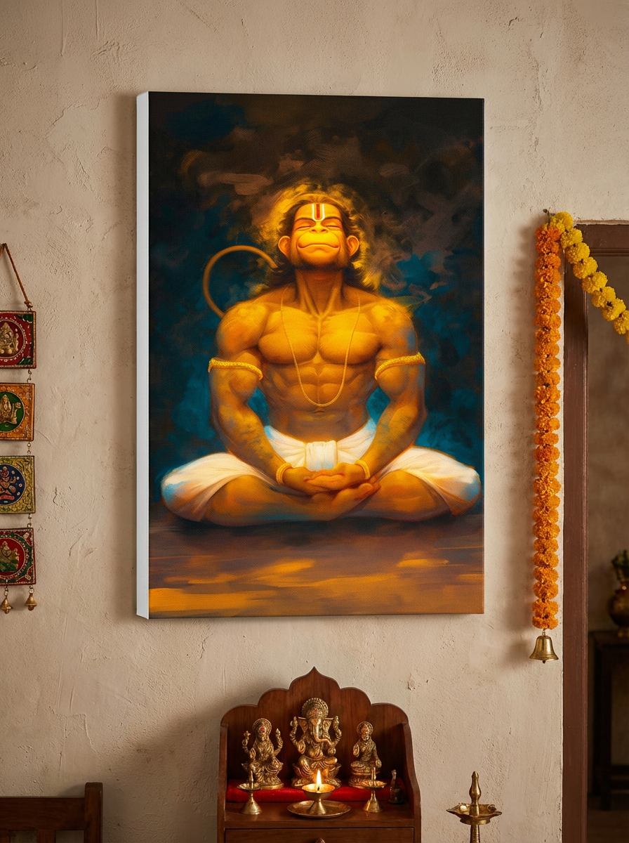 Hanuman Meditation Canvas Wall Art – Divine Spiritual Decor for Home, Pooja Room & Meditation Space