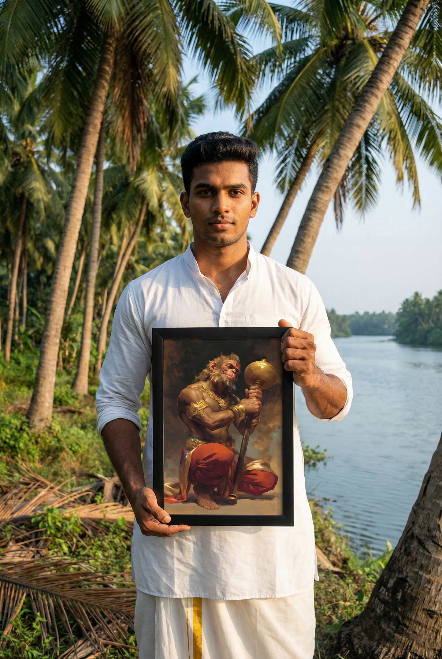 Hanuman Thinking of Sri Rama Photo Frame | Devotional Hanuman Wall Art | Glossy Laminated HD Spiritual Frame for Home Temple & Vastu Decor