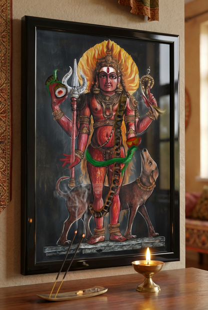 Kaal Bhairav Tantra Art Photo Frame – Fierce Guardian of Time & Space | Vastu Protection Wall Decor | Laminated Glossy Finish (No Glass)
