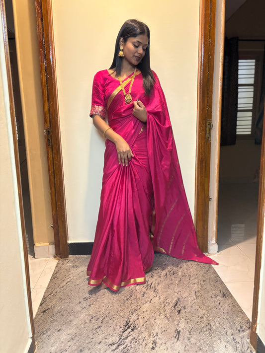 Elegant Pink Silk Saree – Pure Mysore Silk Saree for Weddings, Festive Wear & Traditional Occasions