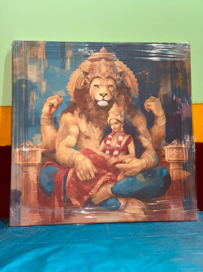 Lakshmi Narasimha Swamy Canvas Wall Art – Divine Hindu God Painting for Prosperity & Protection