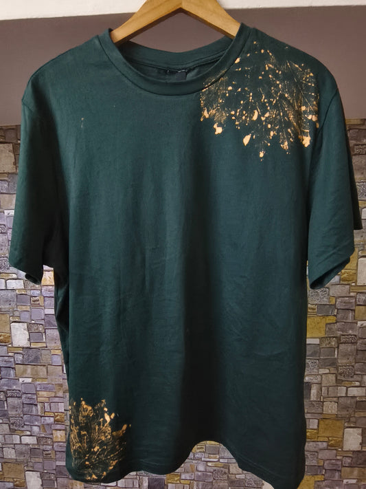 Custom Hand-Painted T-Shirt with Unique Leaf Pattern | Pure Cotton Regular Fit