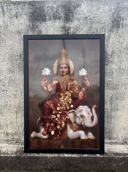 Devi Mahalakshmi Photo Frame | Goddess of Wealth, Prosperity & Fortune | Glossy Finish- Laminated (no Glass)