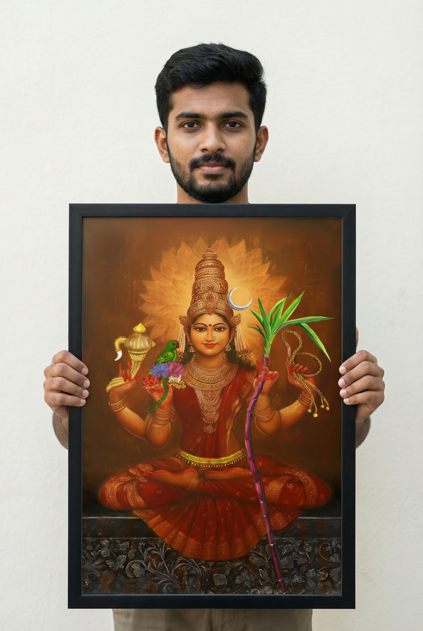 Lalitha Tripura Sundari – Kanchi Kamakshi Devi Photo Frame | 300 GSM Glossy Laminated Artboard | Vastu Divine Decor & Spiritual Gift