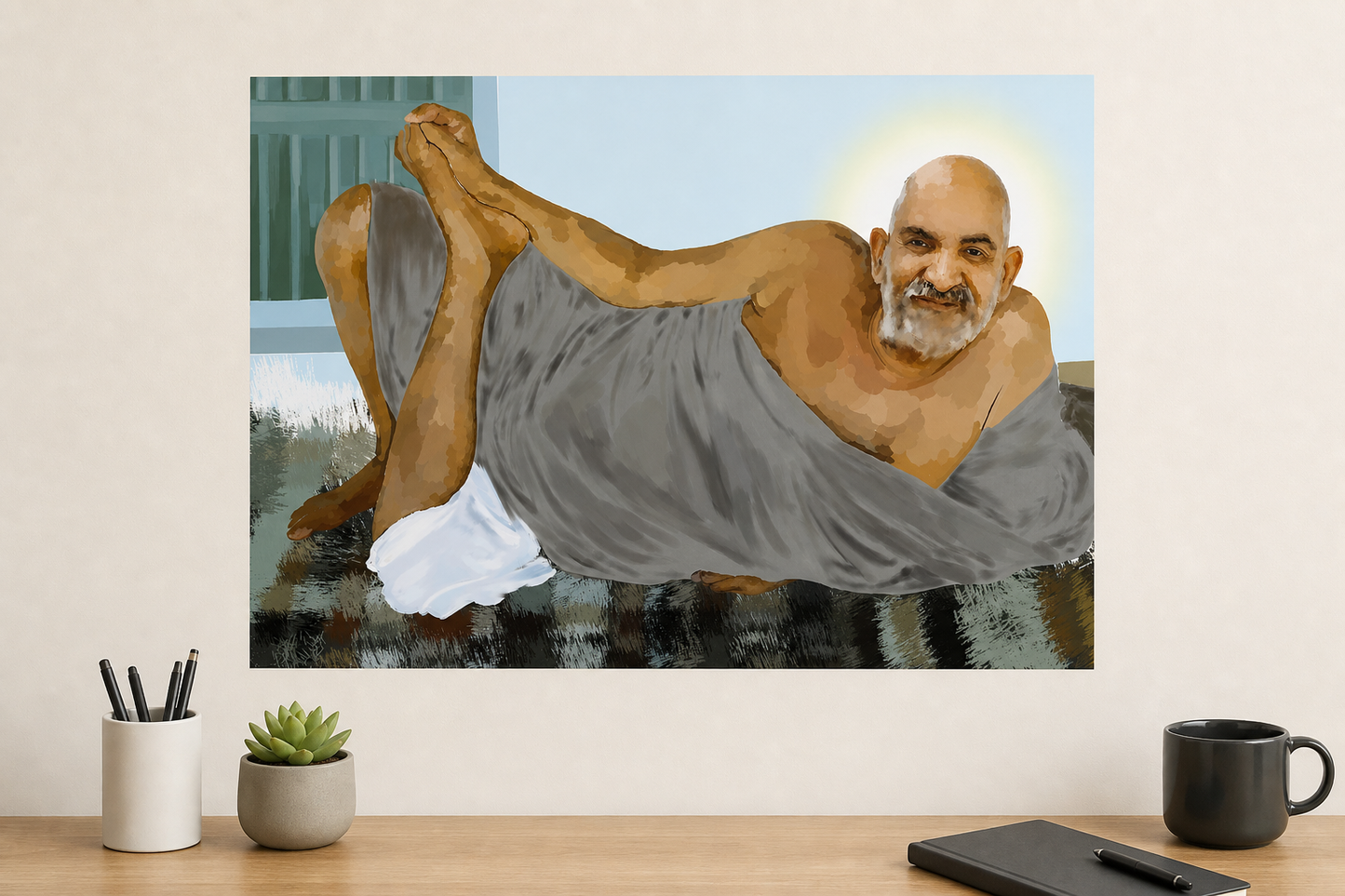 Neem Karoli Baba Reclining Poster | Maharaj Ji Devotional Wall Art | Spiritual Guru Poster | Hindu Saint Home Décor | Meaningful Gift