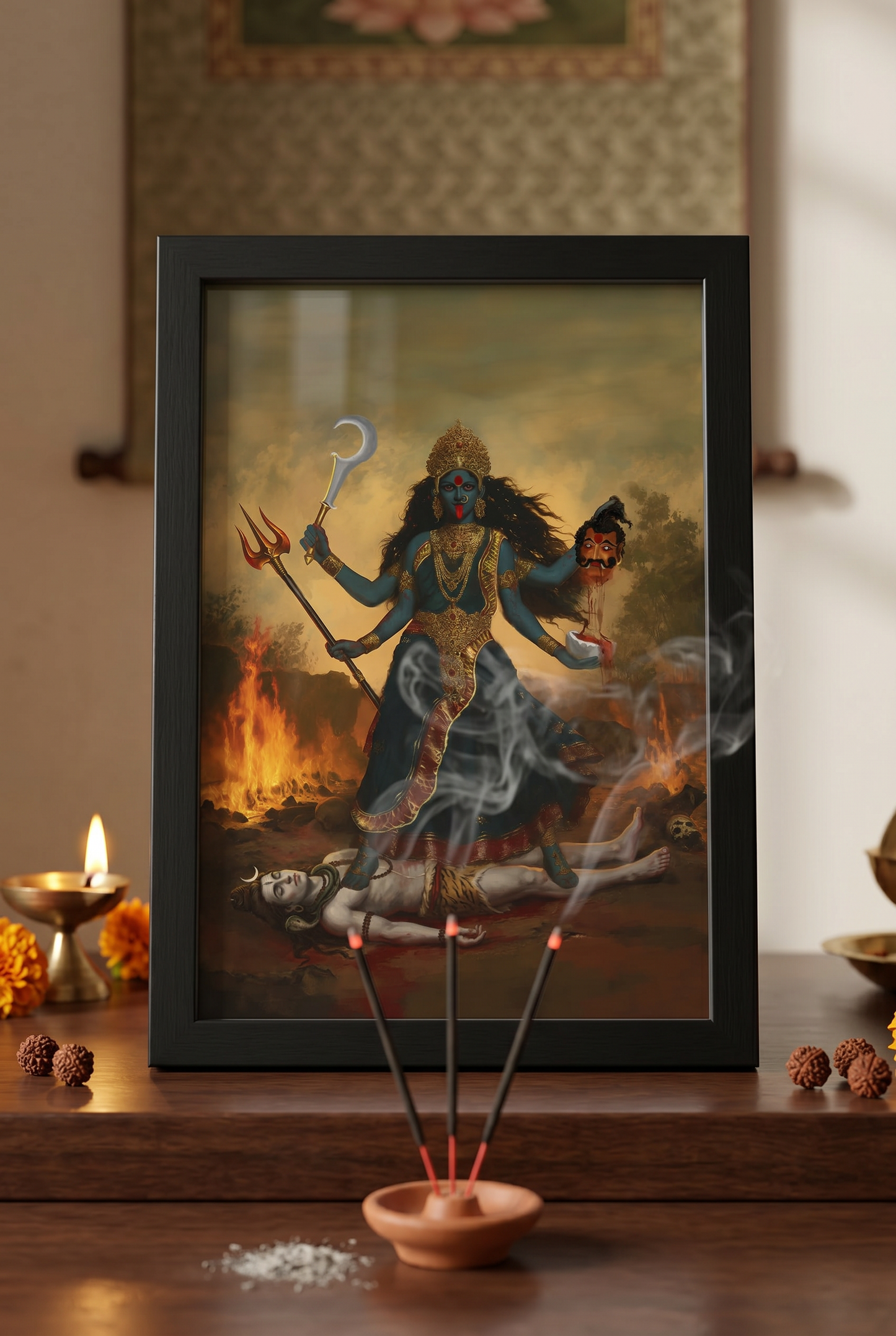 Maa Kali Photo Frame | Kali Mata Wall Art for Vastu & Protection | Spiritual Gift | Premium Laminated Glossy Finish