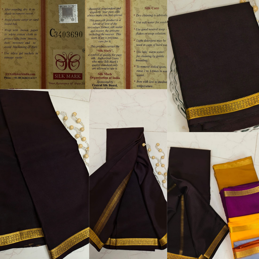 Elegant Dark Brown Pure Silk Saree – Traditional Silk Saree for Weddings, Festive & Ethnic Wear