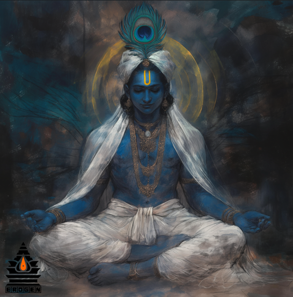 Digital Art of Hindu God Sri Krishna Meditating - High-Resolution Downloadable PNG