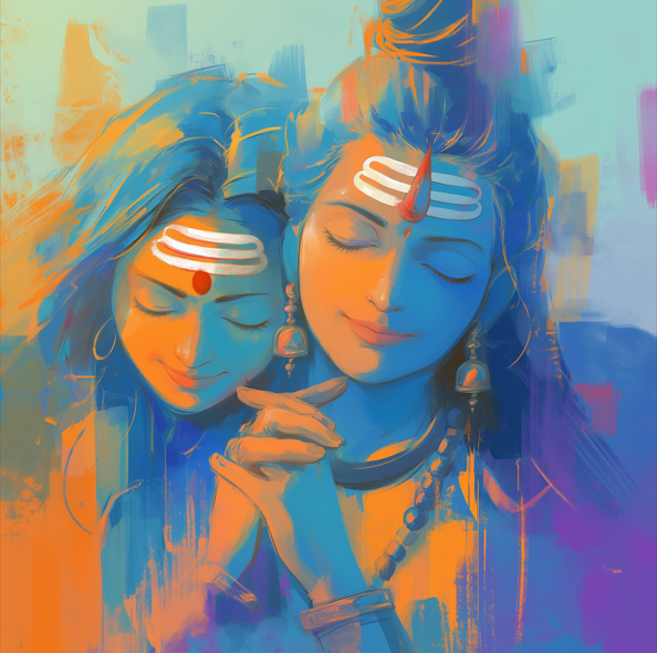 Digital Art of Shiva and Parvati - High-Resolution Download