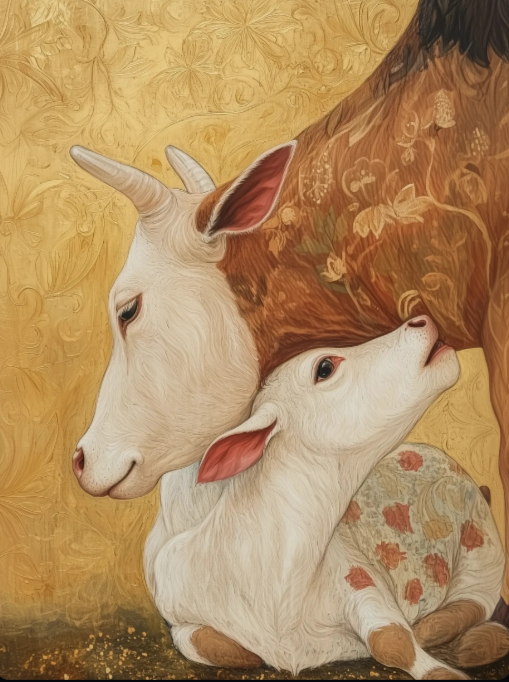 Kamdhenu Cow with Calf Digital Art | High-Resolution PNG Download