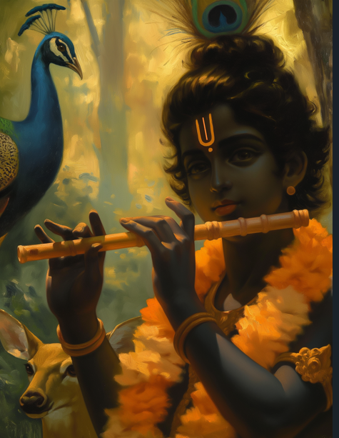 Lord Krishna Playing Flute – Divine Digital Art for Instant Download