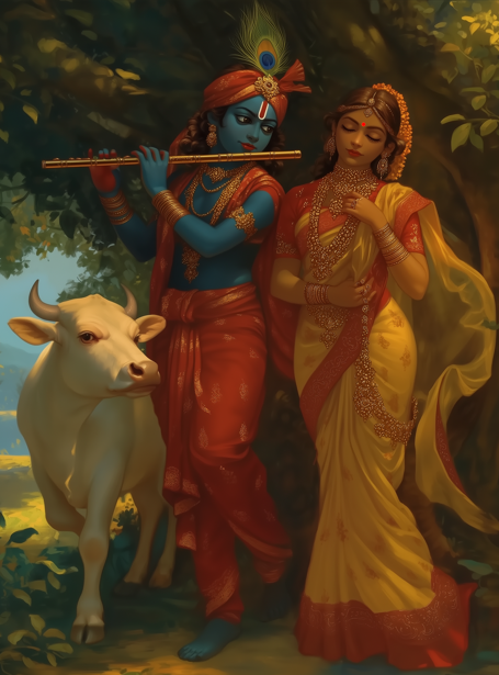 Radha Krishna in Vrindavana - High-Resolution Digital Art (7700x10200 Pixels, 3:4 Ratio)