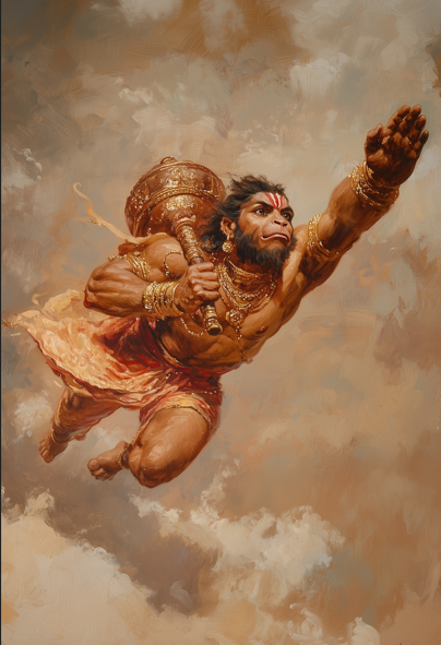 lord Hanuman in Flying posture  hd iamge downaload – Powerful Digital Art of Bajrangbali in Motion