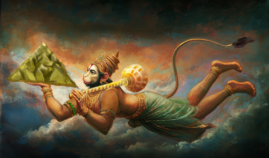 Hanuman Carrying Sanjeevani Mountain Digital Art | HD Landscape Download (2688x1792 PNG)