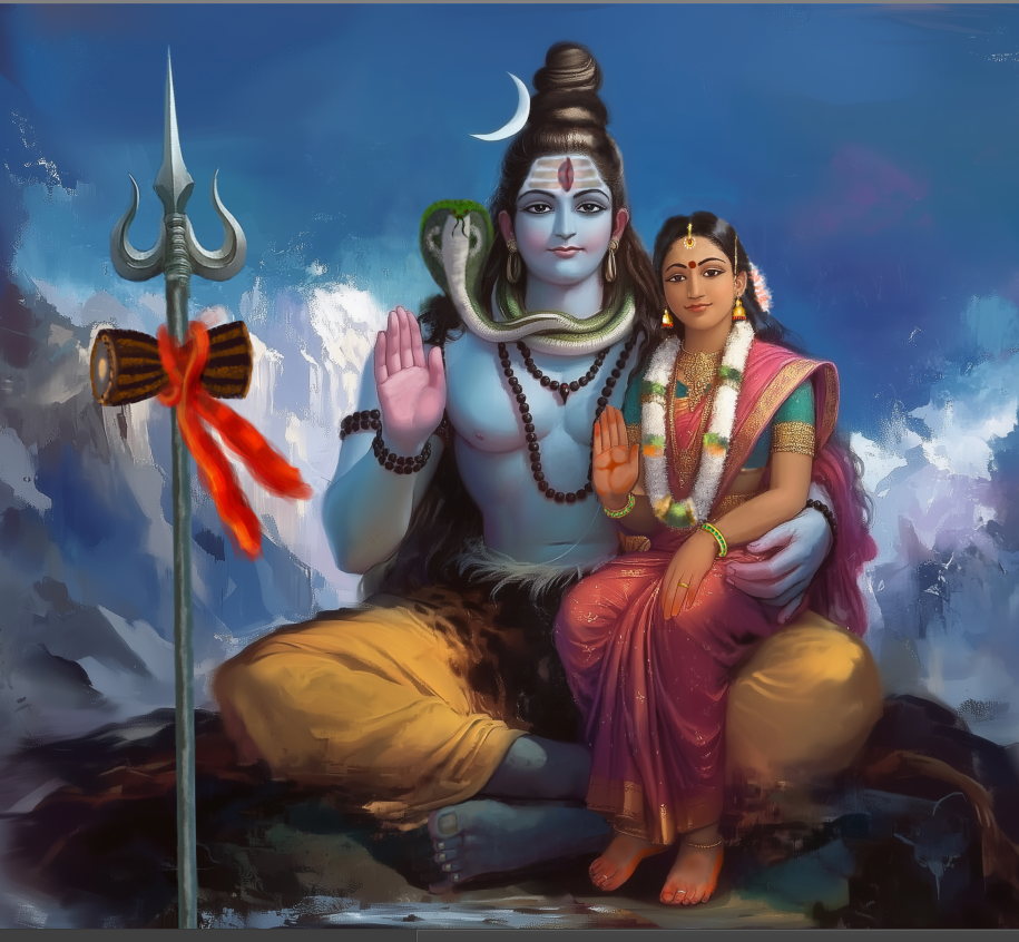 Shiva Parvathi Photo Frame | Divine Couple Wall Art | 300 GSM Glossy Laminated Artboard | Vastu Positive Gift for Home & Meditation Space