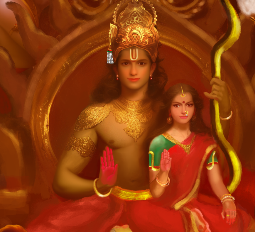 Sri Rama Darbar Art Digital Download | Lord Rama, Sita, Lakshmana & Hanuman | 300 DPI High-Resolution Hindu Wall Art