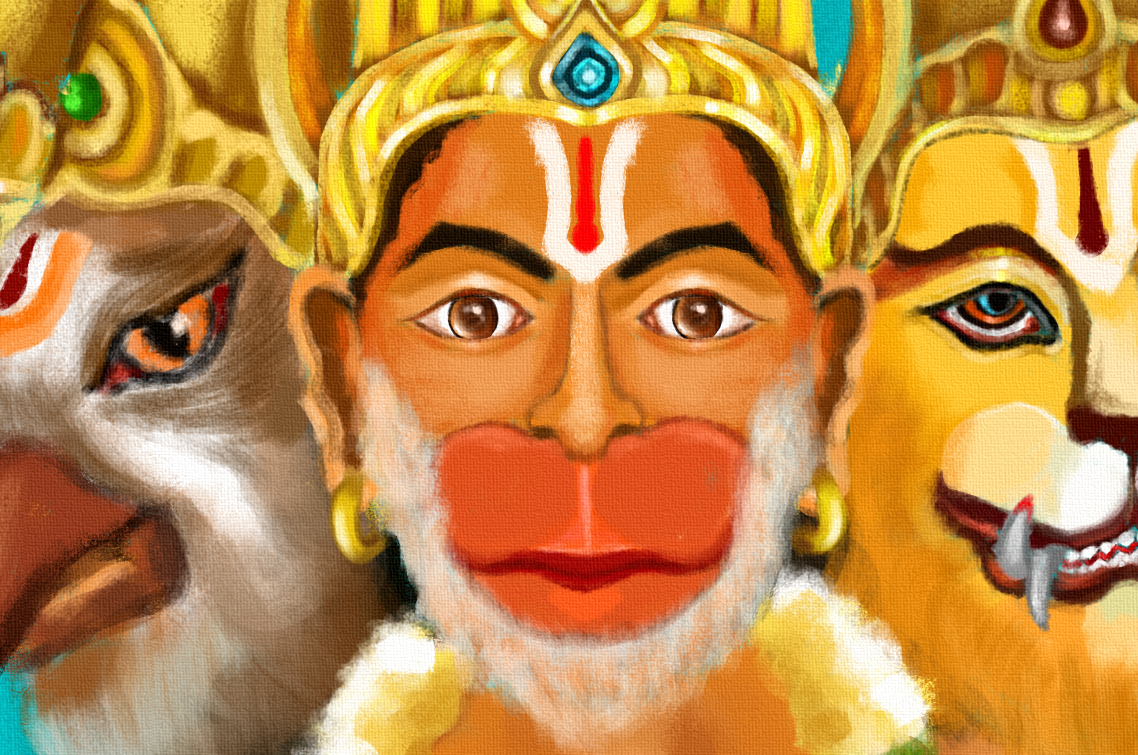 Panchmukhi Hanuman Digital Art | HD Hindu Devotional Artwork | 4200×5700 Pixels | 150 DPI