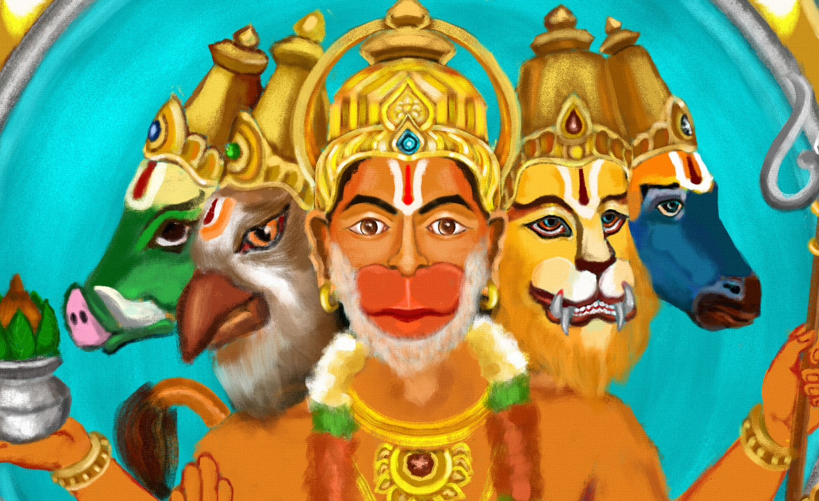 Panchmukhi Hanuman Digital Art | HD Hindu Devotional Artwork | 4200×5700 Pixels | 150 DPI