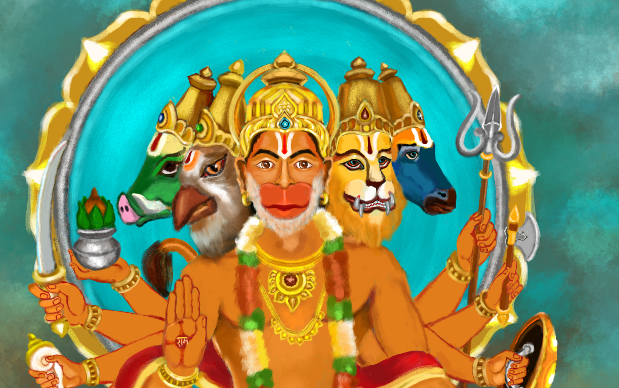 Panchmukhi Hanuman Digital Art | HD Hindu Devotional Artwork | 4200×5700 Pixels | 150 DPI