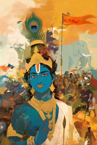 Sri Krishna in the Battlefield of Kurukshetra Poster – 300 GSM Divine Wall Art for Dharma and Wisdom