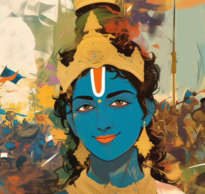 Sri Krishna in the Battlefield of Kurukshetra Poster – 300 GSM Divine Wall Art for Dharma and Wisdom