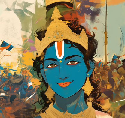 Sri Krishna in the Battlefield of Kurukshetra Poster – 300 GSM Divine Wall Art for Dharma and Wisdom