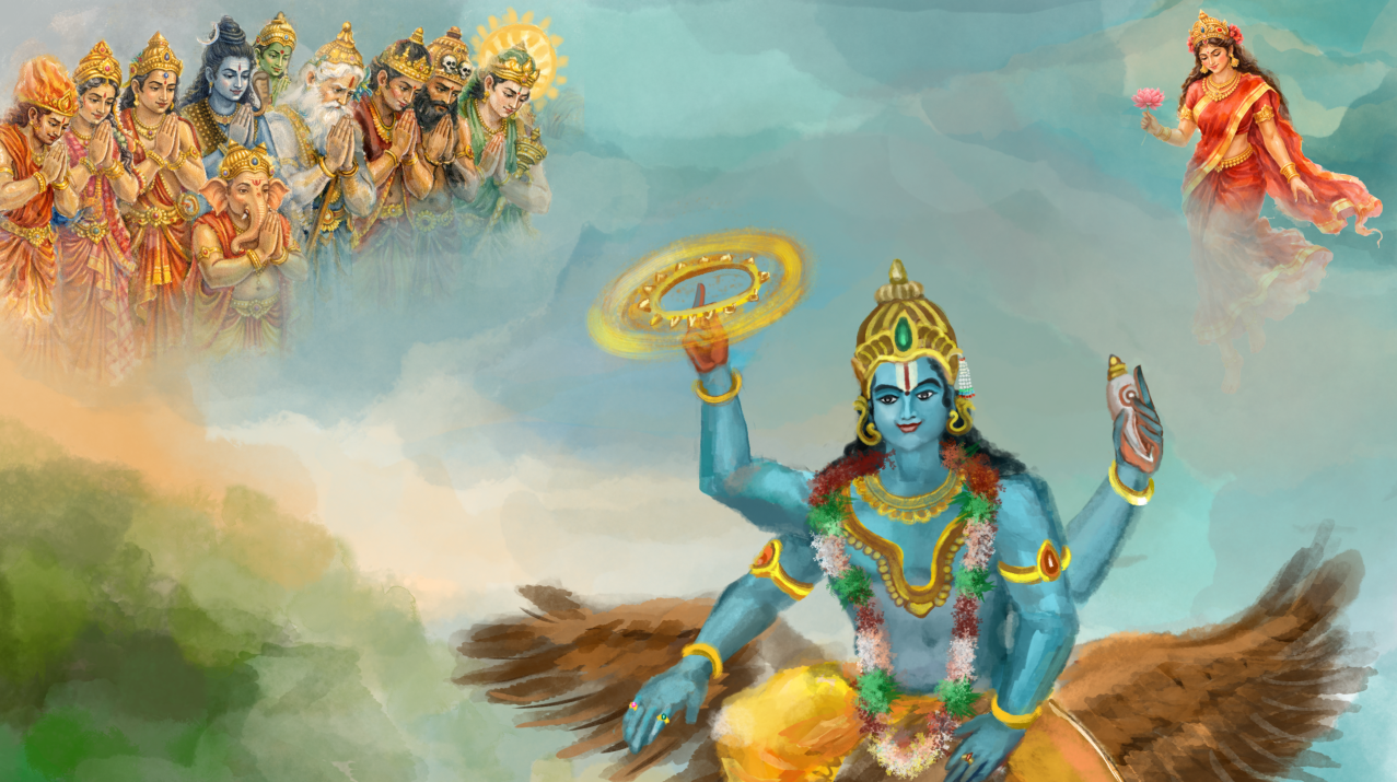 Gajendra Moksha Digital Painting | Lord Vishnu Saving the Elephant | 300 DPI HD png download