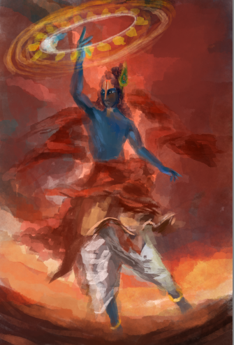 Abstract Form of Sri Krishna with Sudarshana Chakra | Modern Spiritual Digital Art | HD Download