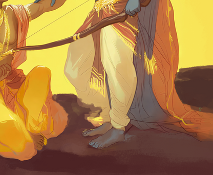 Sri Krishna Lifting Arjuna Canvas Wall Art | Bhagavad Gita Swadharma Scene | Kurukshetra Divine Guidance Painting