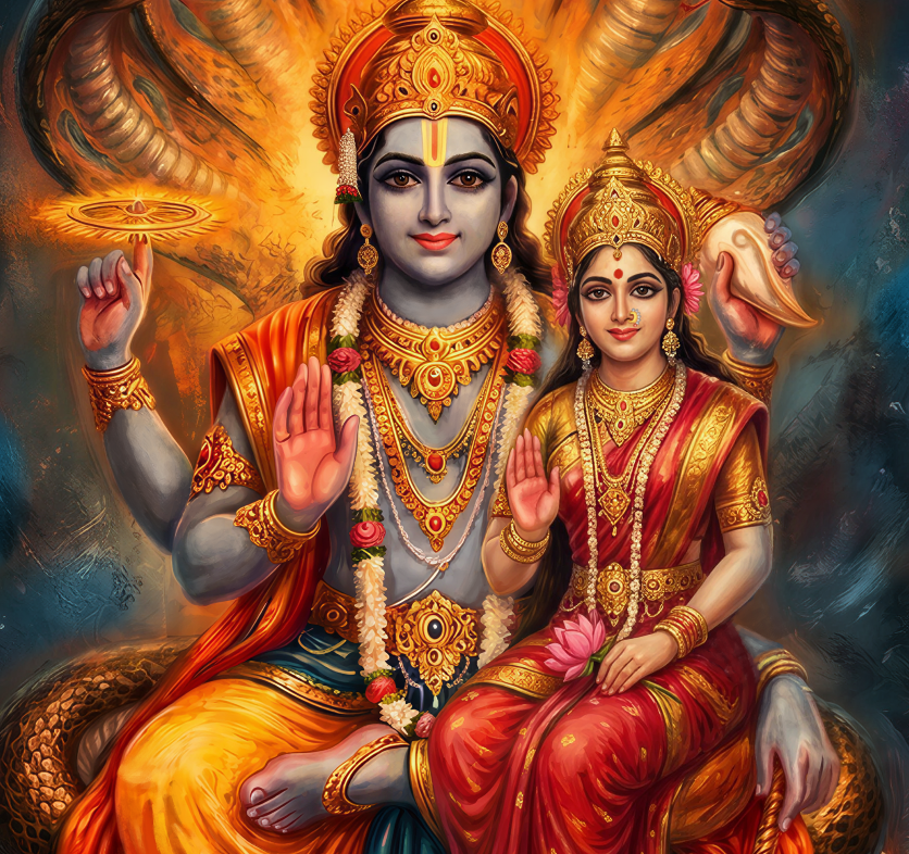 Sriman Lakshmi Narayana Canvas Wall Art | Vishnu Lakshmi Divine Blessings | Vastu & Gifting Decor