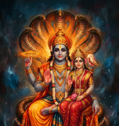 Sriman Lakshmi Narayana Canvas Wall Art | Vishnu Lakshmi Divine Blessings | Vastu & Gifting Decor