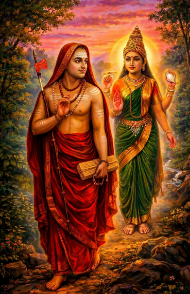 Adi Shankaracharya and Mookambika Devi Digital art Poster Print