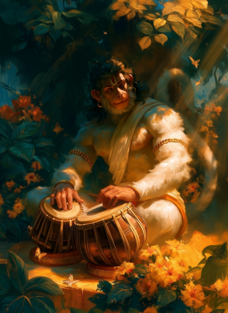 Sri Hanuman Playing Tabla Canvas Art | Hd File of the image| Suitable for big size prints