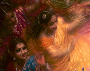 Krishna Ras Leela Digital Download | Lord Krishna Playing Flute with Gopis in Vrindavan | High-Resolution Printable Wall Art