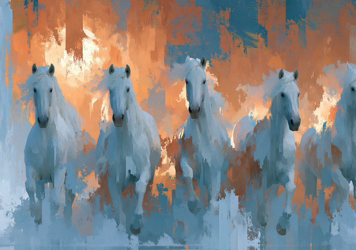 Seven White Horses Digital Download | Abstract Spiritual Wall Art | High-Resolution Printable Artwork