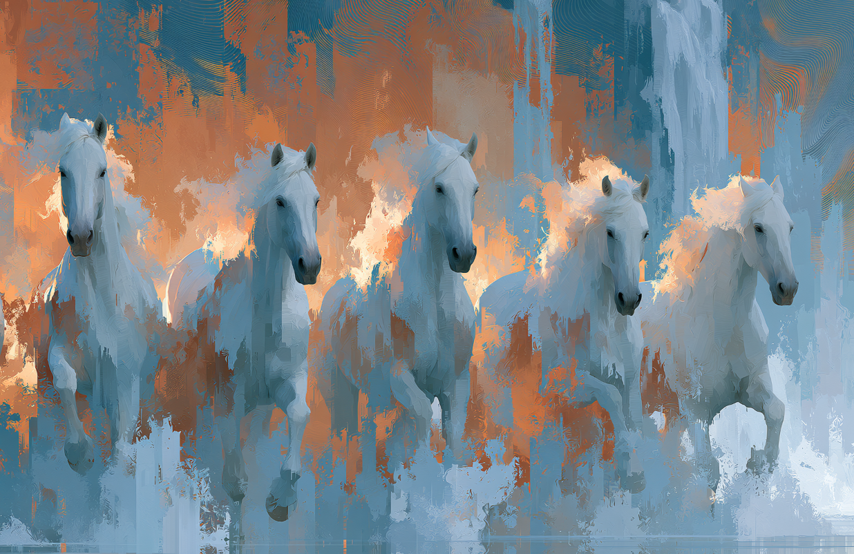 Seven White Horses Digital Download | Abstract Spiritual Wall Art | High-Resolution Printable Artwork