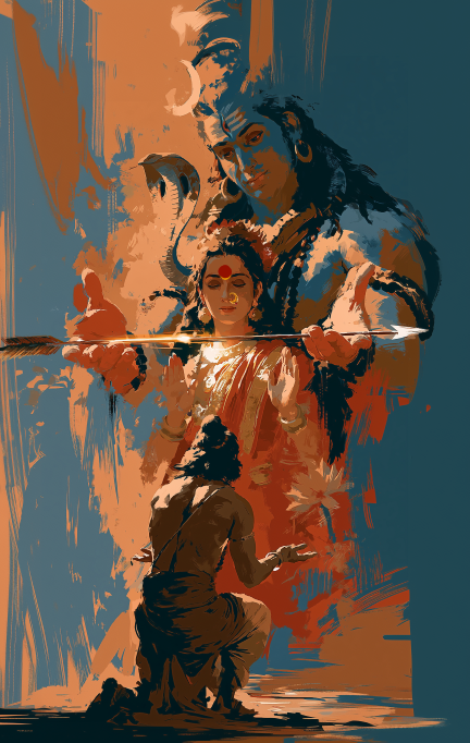 Kiratarjuniya art Digital Download | Lord Shiva and parvathi devi Grants Pashupatastra to Arjuna | High-Resolution Printable Wall Art