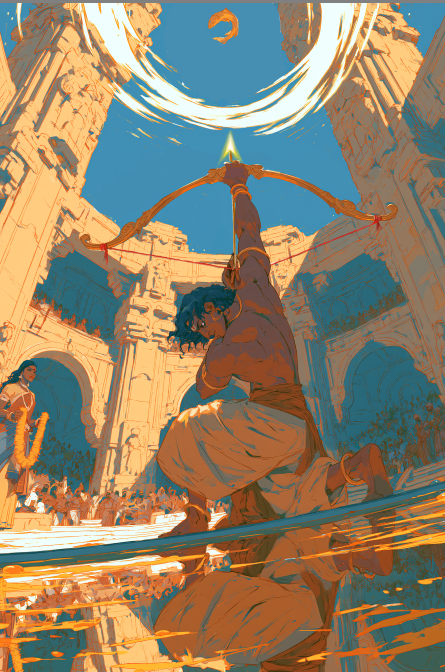 Arjuna Wins Draupadi's Swayamvara Digital Download | Shooting the Spinning Fish Target | Mahabharata HD Printable Wall Art