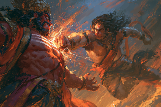 Lord Hanuman Punching Ravanasura Digital Download | Hanuman vs Ravana HD Printable Wall Art | Ramayana Instant Download