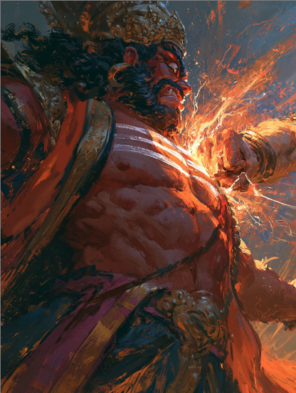 Lord Hanuman Punching Ravanasura Poster Print | Epic Ramayana Wall Art | Premium Hindu Mythology Poster | Spiritual Gift