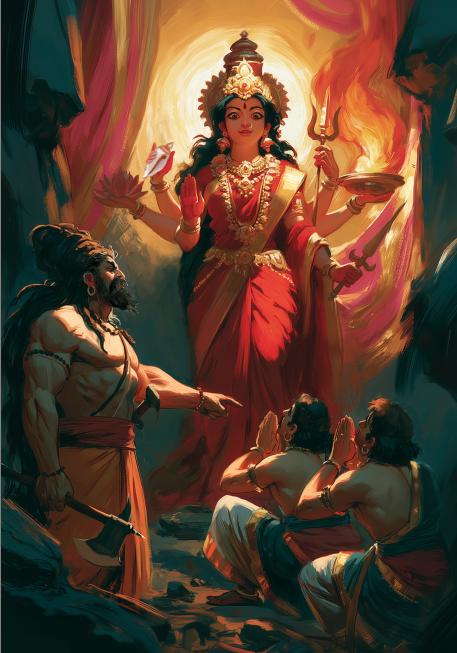 Hinglaj Mata Granting Refuge to Two Kshatriya Princes from Lord Parashurama | HD Digital Download